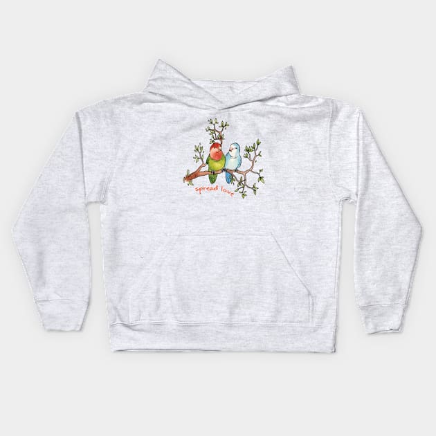 Spread Love Peach-Faced Lovebirds Kids Hoodie by E. Leary Art